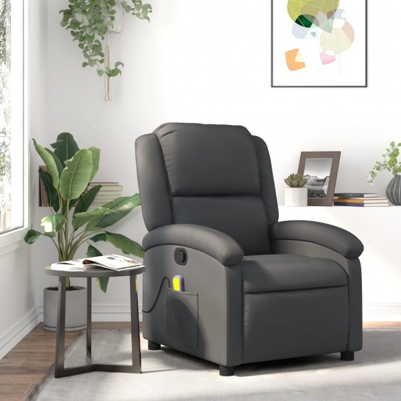 Fauteuil de massage inclinable gris cuir véritable