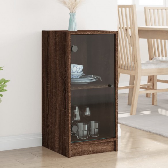 Armoire latérale avec portes en verre chêne marron 35x37x75,5cm