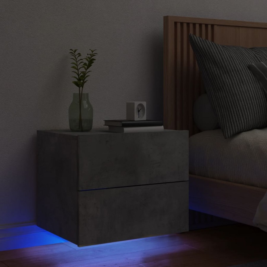 Table de chevet murale avec lumières LED gris béton