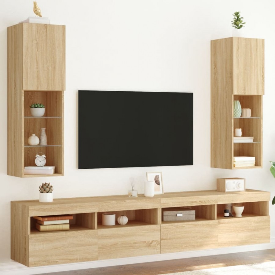 Meubles TV avec lumières LED 2 pcs chêne sonoma 30,5x30x102 cm