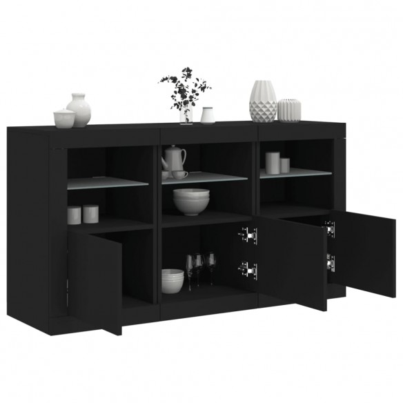 Buffet avec lumières LED noir 123x37x67 cm