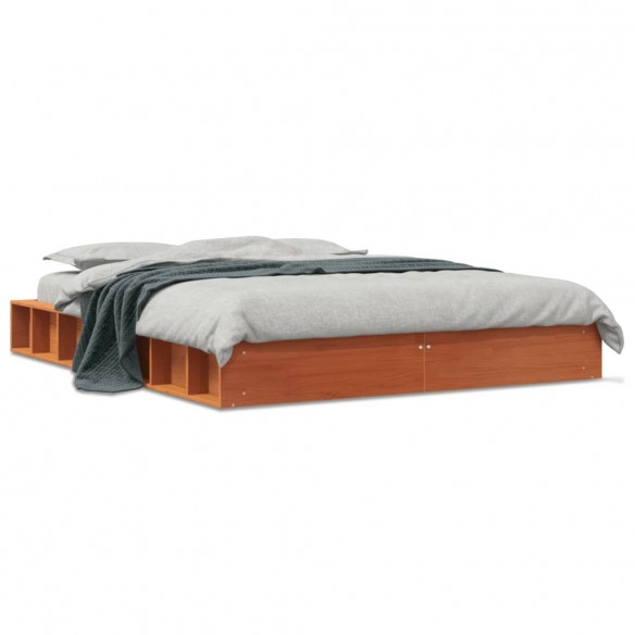 Cadre de lit cire marron 135x190 cm bois de pin massif