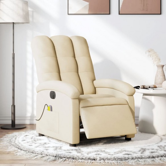 Fauteuil inclinable de massage électrique crème tissu