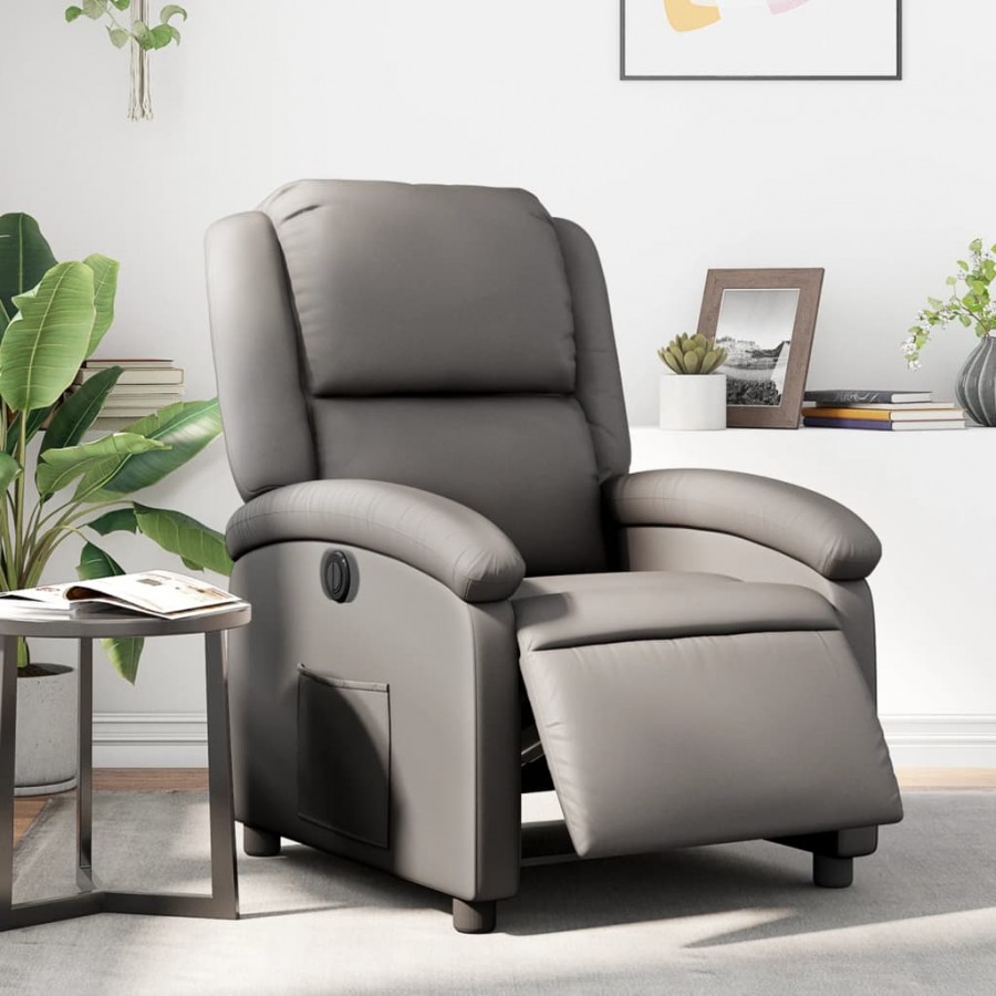 Fauteuil inclinable électrique gris cuir véritable