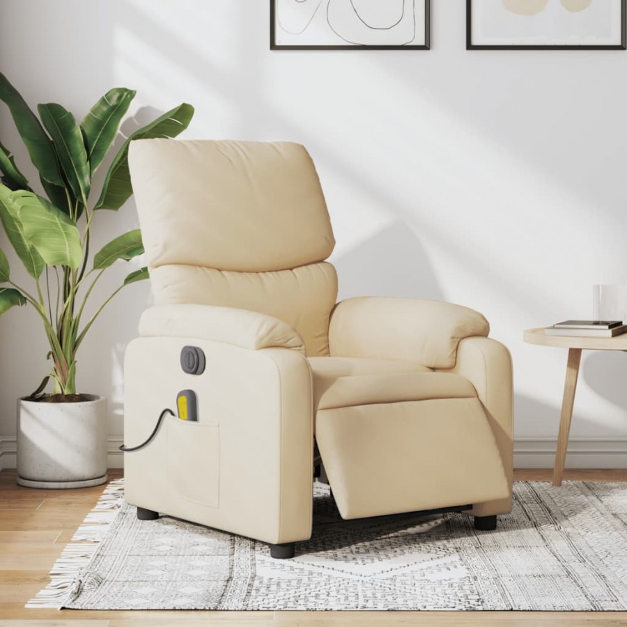 Fauteuil inclinable de massage électrique crème tissu