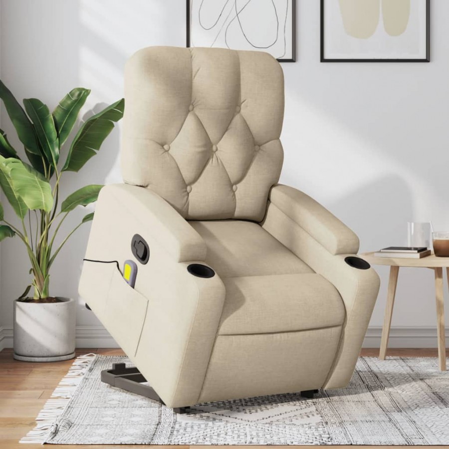 Fauteuil inclinable de massage Crème Tissu