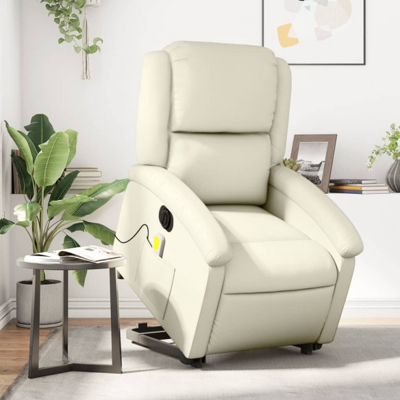 Fauteuil inclinable de massage électrique crème similicuir