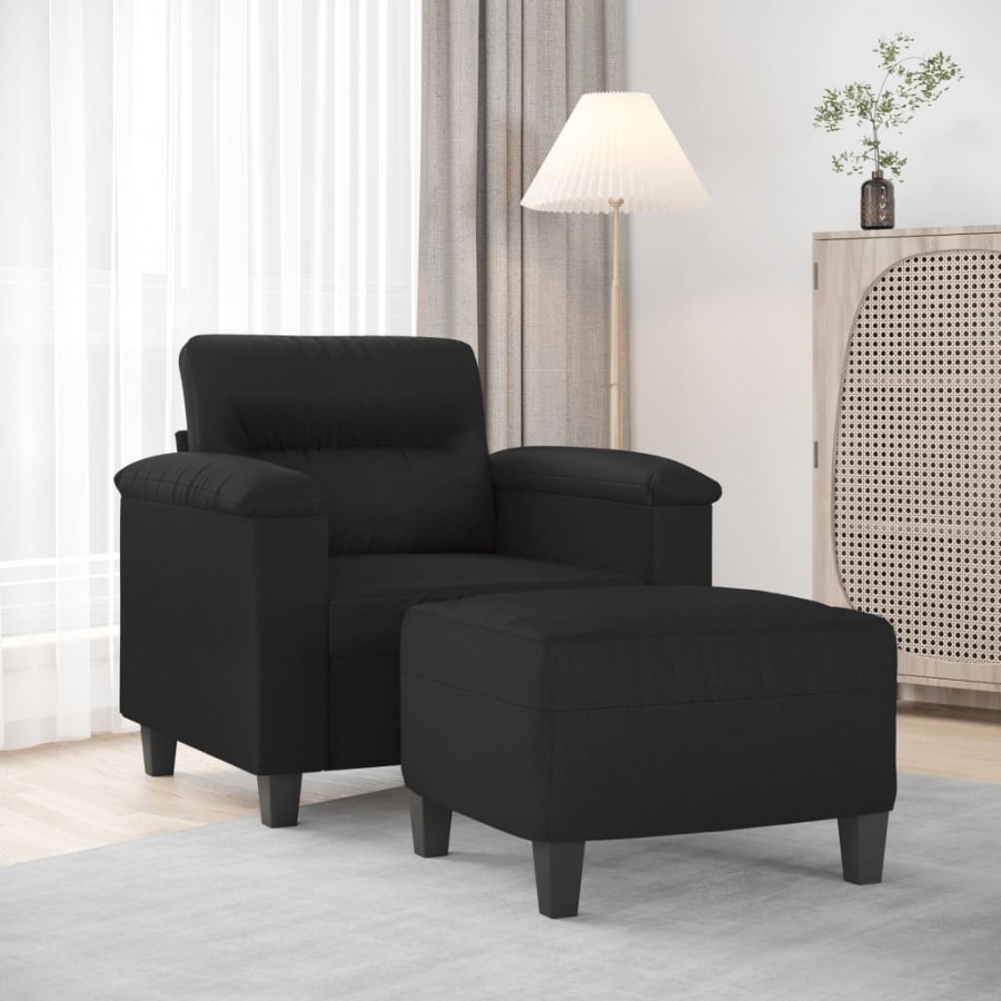 Fauteuil avec repose-pied Noir 60 cm Similicuir