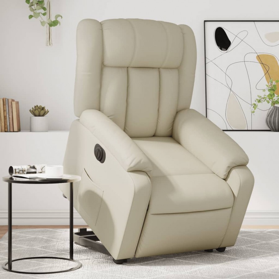 Fauteuil inclinable électrique crème similicuir