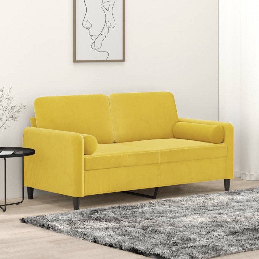 Canapé 2 places avec oreillers décoratifs jaune 140 cm velours