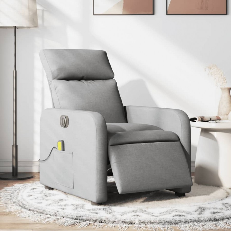 Fauteuil de massage inclinable électrique gris clair tissu