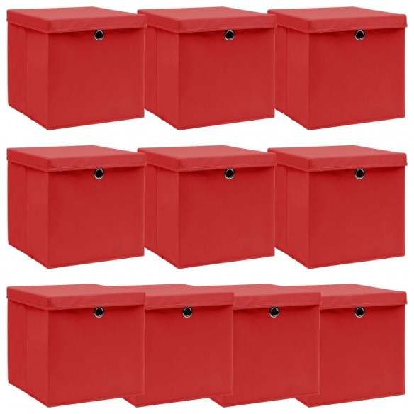 Boîtes de rangement et couvercles 10 pcs Rouge 32x32x32cm Tissu