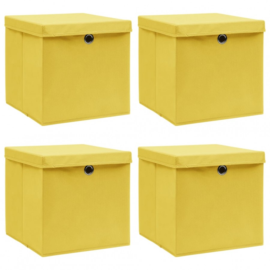 Boîtes de rangement et couvercles 4 pcs Jaune 32x32x32 cm Tissu