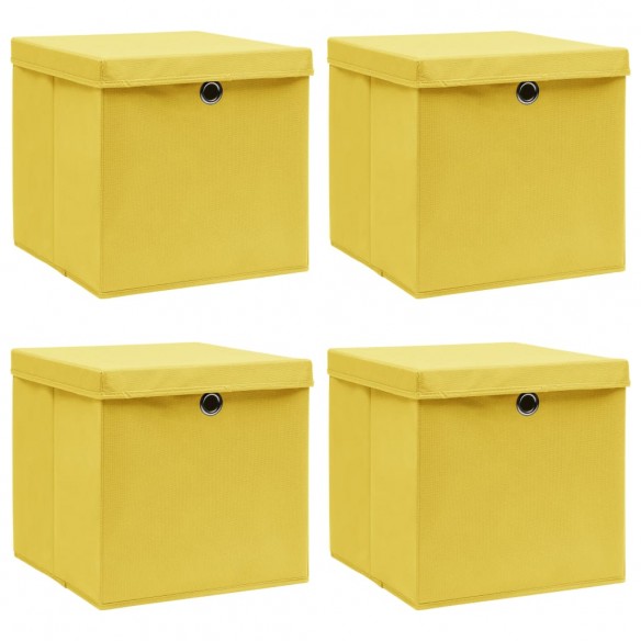 Boîtes de rangement et couvercles 4 pcs Jaune 32x32x32 cm Tissu