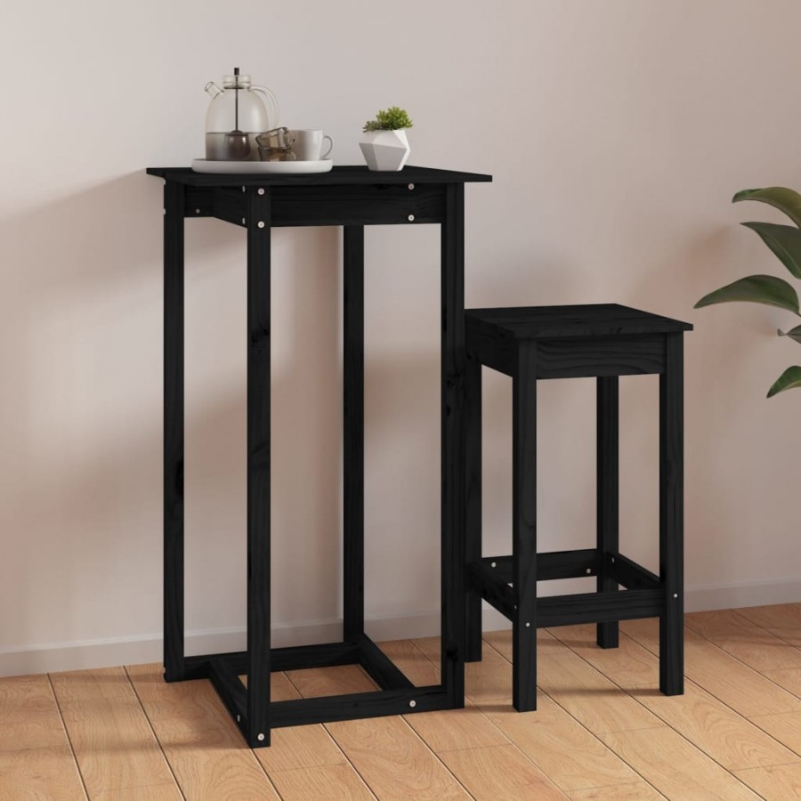 Table de bar Noir 60x60x110 cm Bois massif de pin