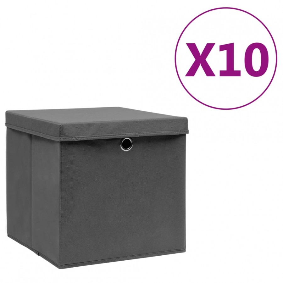 Boîtes de rangement avec couvercles 10 pcs 28x28x28 cm Gris