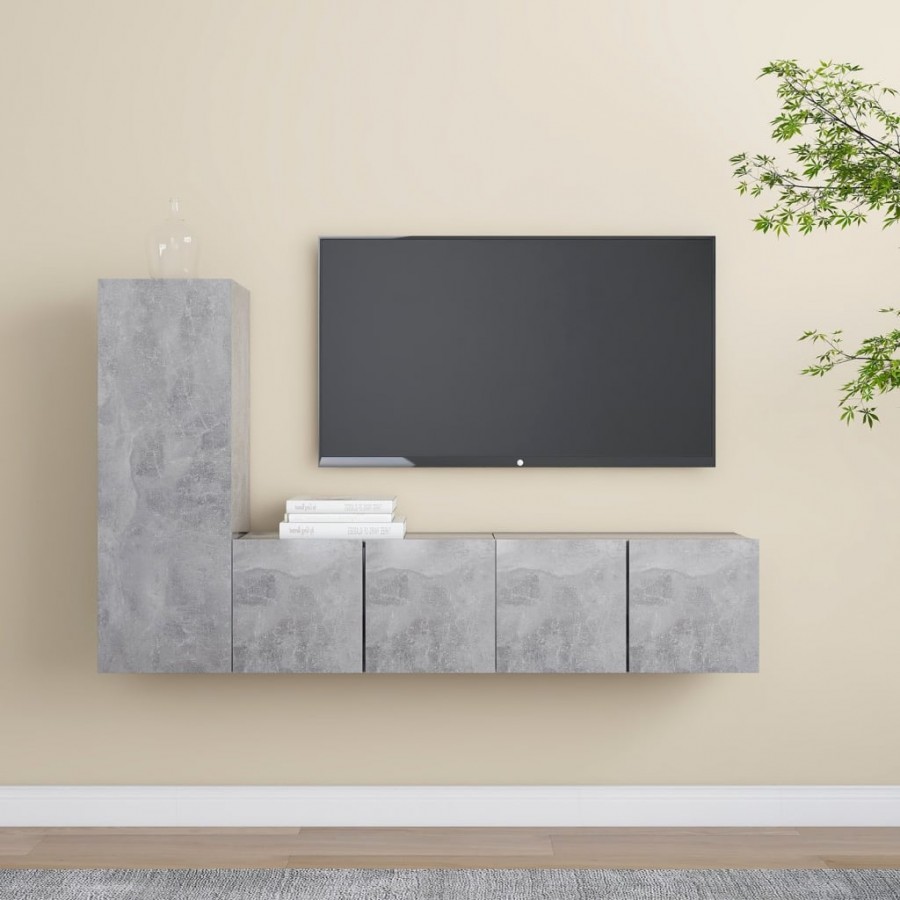 Ensemble de meuble TV 3 pcs Gris béton Aggloméré