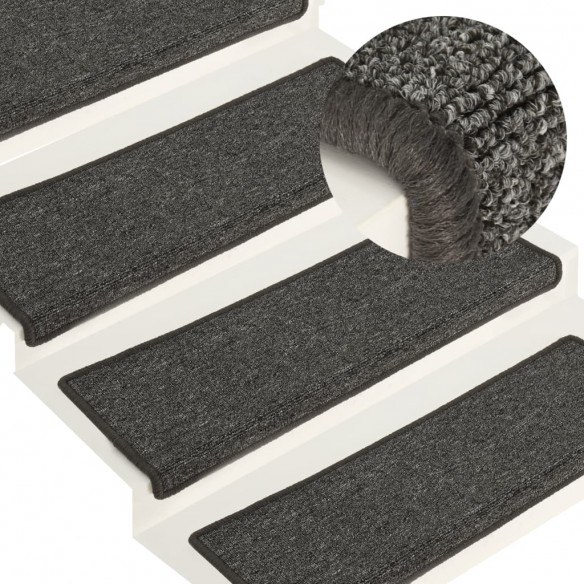 Tapis d'escalier 15 pcs 65x21x4 cm Gris et noir