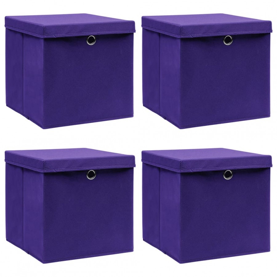 Boîtes de rangement avec couvercles 4 pcs 28x28x28 cm Violet