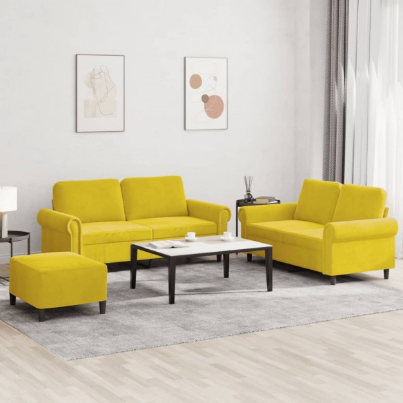 Ensemble de canapés 3 pcs avec coussins Jaune Velours