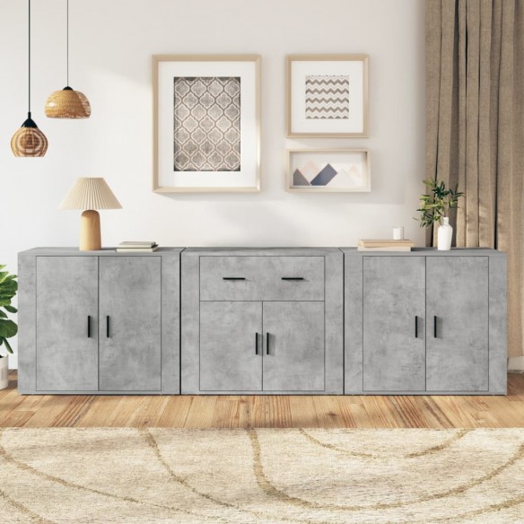 Buffets 3 pcs gris béton bois d'ingénierie