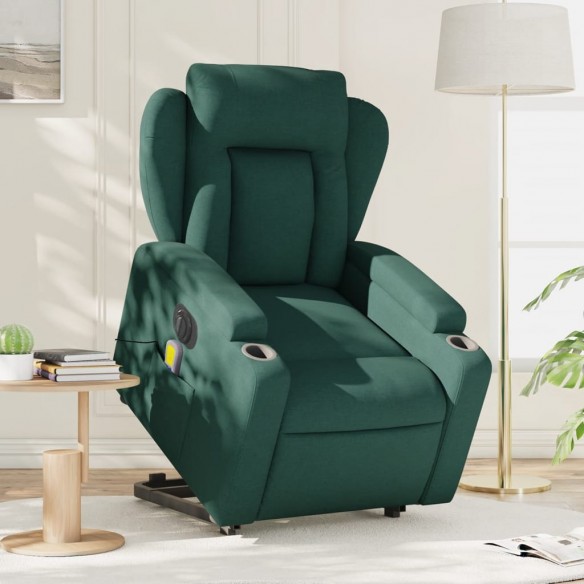 Fauteuil inclinable de massage électrique Vert foncé Tissu