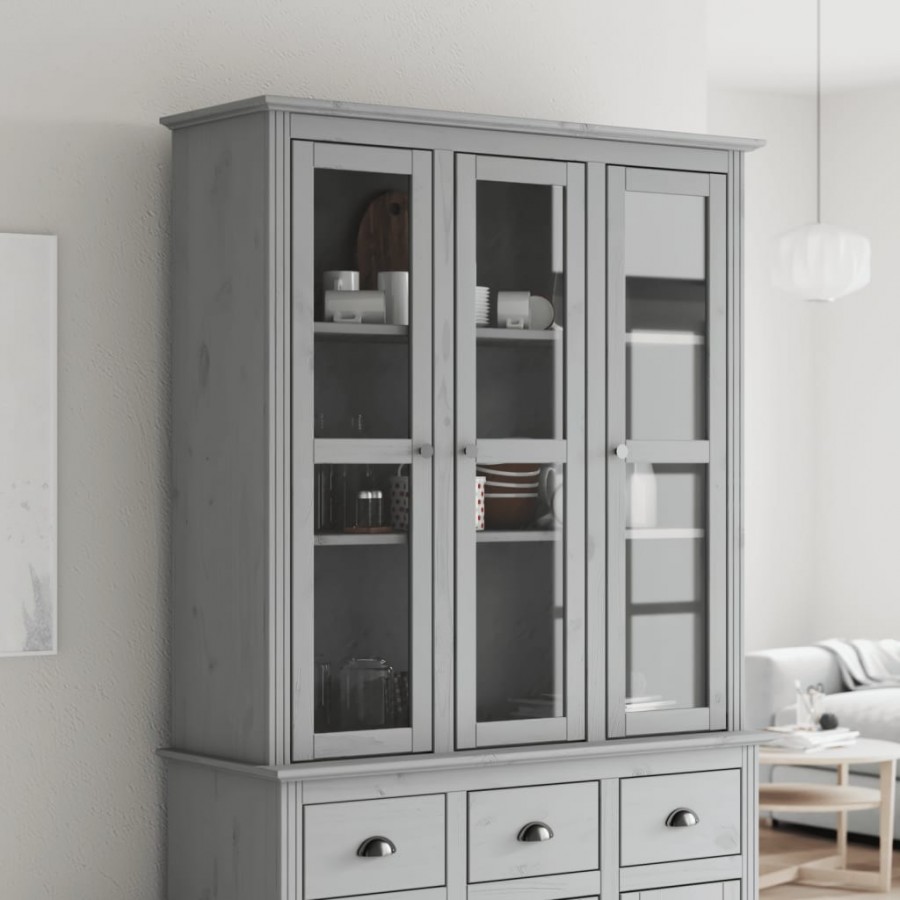 Armoire avec portes vitrées BODO gris bois de pin massif