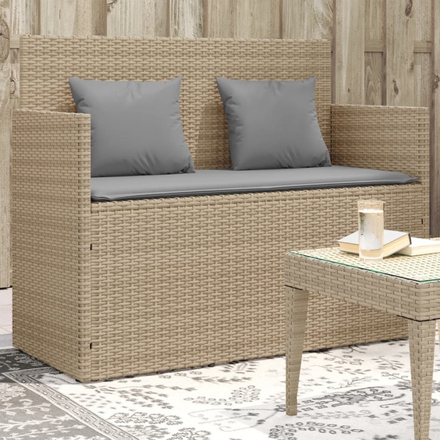 Banc de jardin avec coussins beige résine tressée