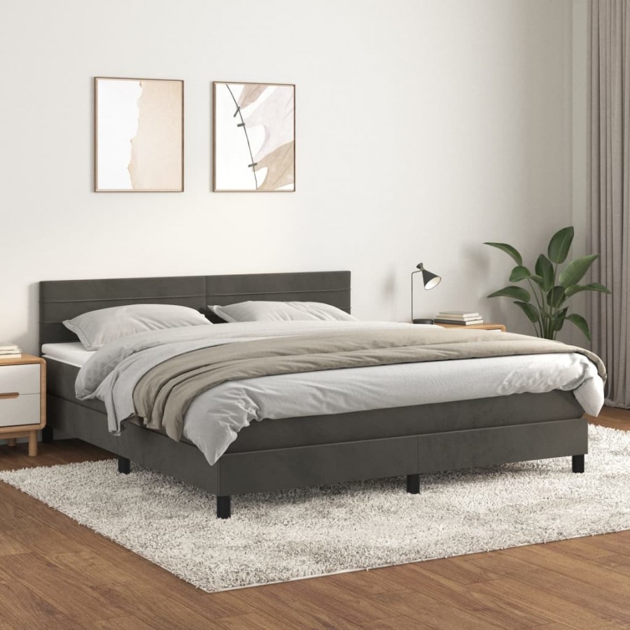 Cadre de lit et matelas Gris foncé 160x200cm Velours