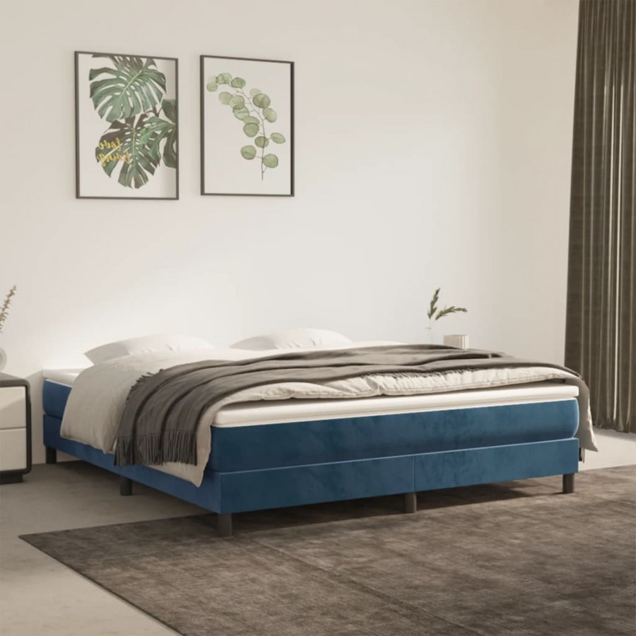 Cadre de lit et matelas Bleu foncé 160x200cm Velours