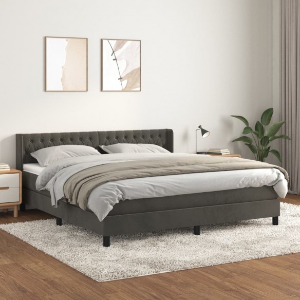 Cadre de lit et matelas Gris foncé 160x200cm Velours