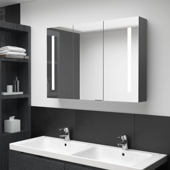 Armoire de salle de bain à miroir LED 89x14x62 cm Gris