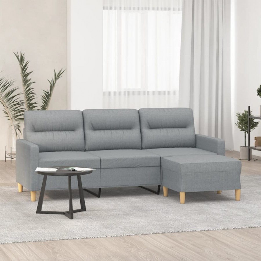 Canapé à 3 places avec repose-pieds Gris clair 180 cm Tissu