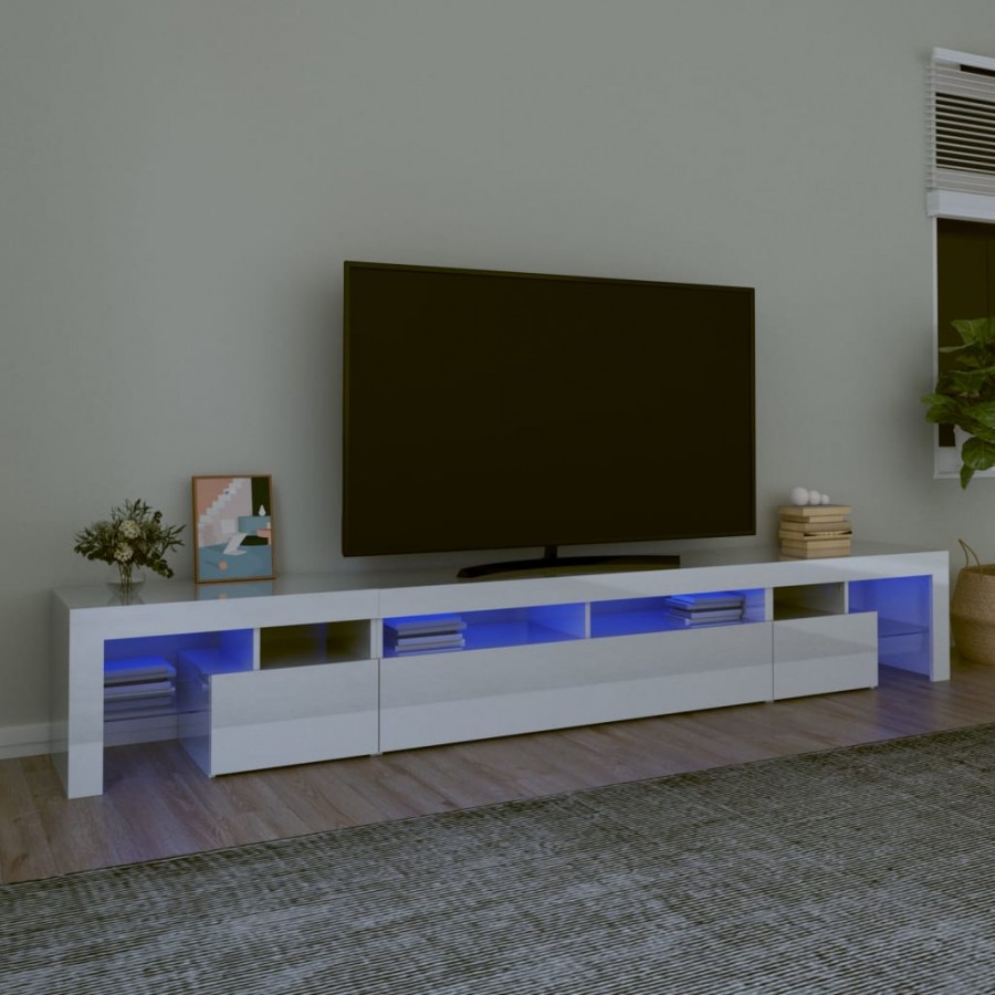 Meuble TV avec lumières LED Blanc brillant 260x36,5x40 cm