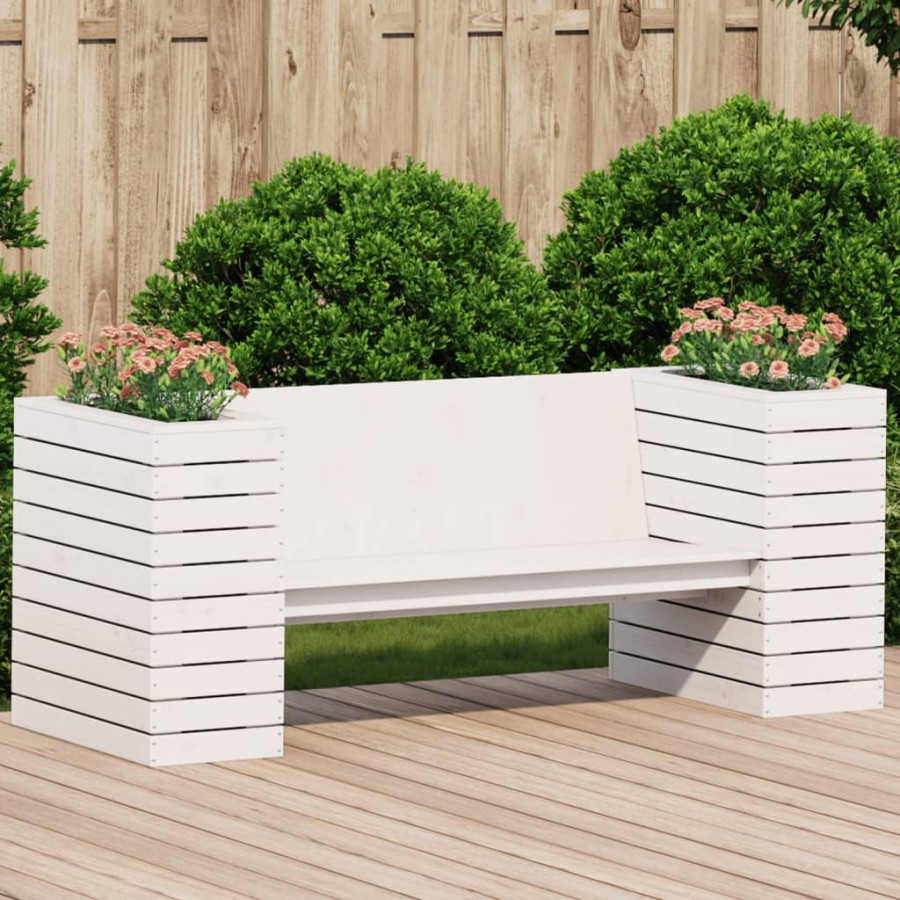 Banc avec jardinières blanc 167,5x60x65 cm bois massif de pin