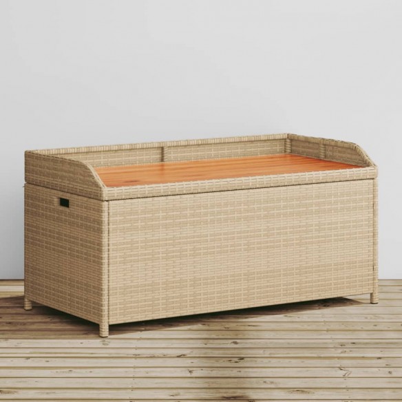 Banc de rangement mélange beige résine tressée et bois d'acacia