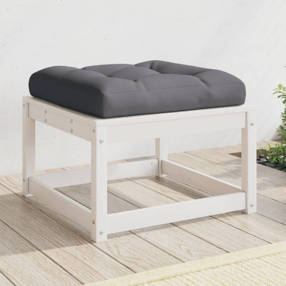 Repose-pied de jardin avec coussins blanc bois de pin massif