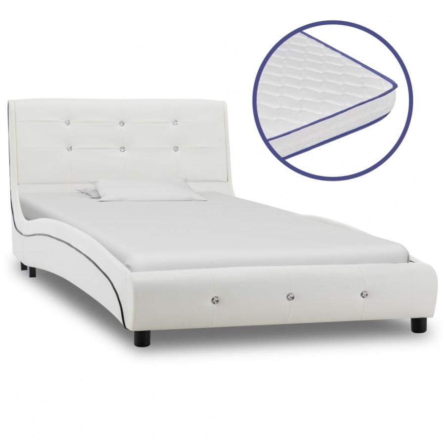 Lit avec matelas à mémoire de forme Blanc Similicuir 90x200 cm