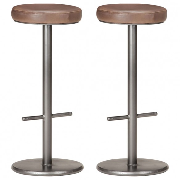 Tabourets de bar lot de 2 marron cuir véritable