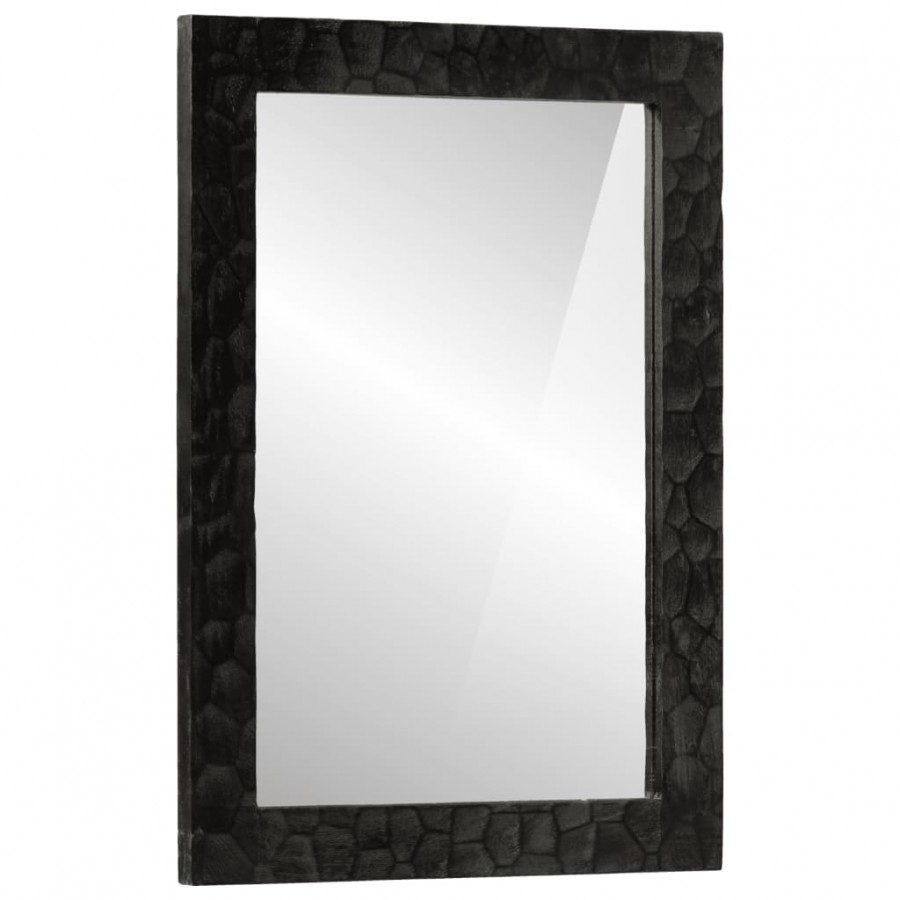 Miroir de bain noir 50x70x2,5 cm bois manguier massif et verre