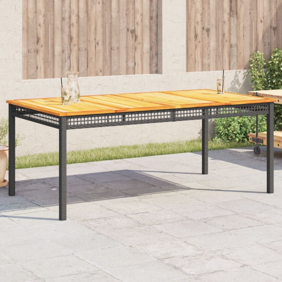 Table de jardin noir 180x90x75 cm résine tressée et bois acacia