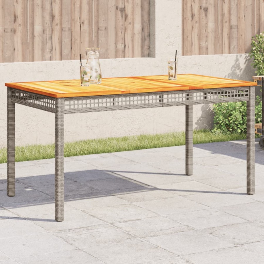 Table de jardin gris 140x80x75 cm résine tressée et bois acacia