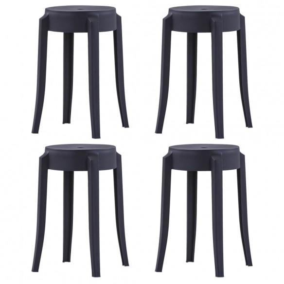 Tabourets empilables lot de 4 noir plastique