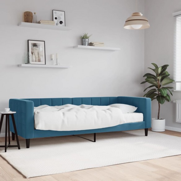 Lit de jour avec matelas bleu 80x200 cm velours