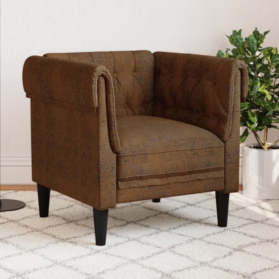 Fauteuil Chesterfield marron tissu