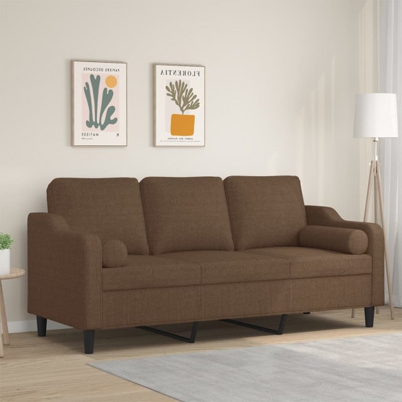 Canapé 3 places avec oreillers décoratifs marron 180 cm tissu