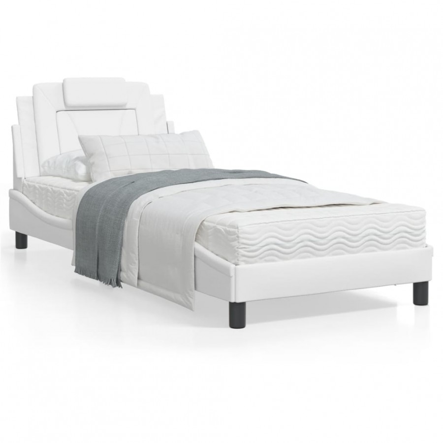 Lit avec matelas blanc 90x200 cm similicuir