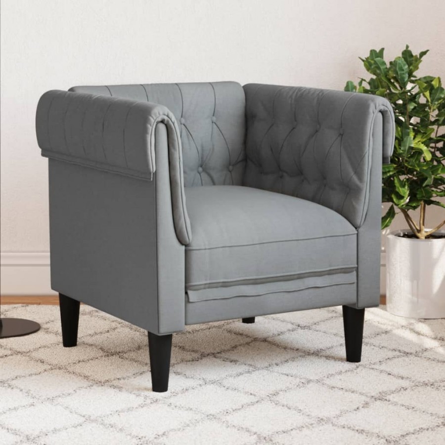 Fauteuil Chesterfield gris clair tissu