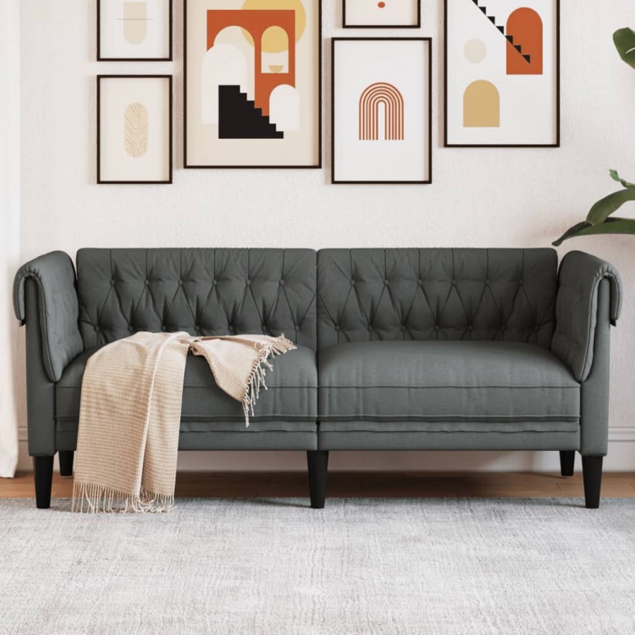 Canapé Chesterfield 2 places gris foncé tissu