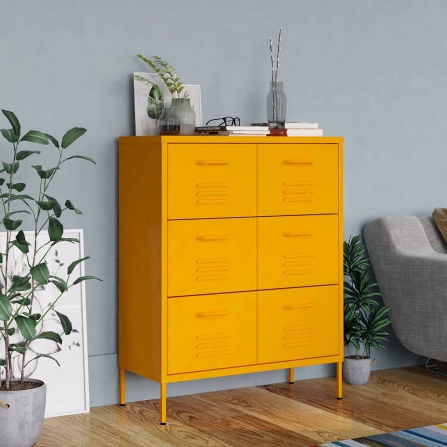 Armoire à tiroirs Jaune moutarde 80x35x101,5 cm Acier